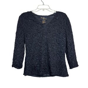 90s Beaded Lace‎ Top Womens Medium Black Beaded Lace Floral Witchy Whimsigoth